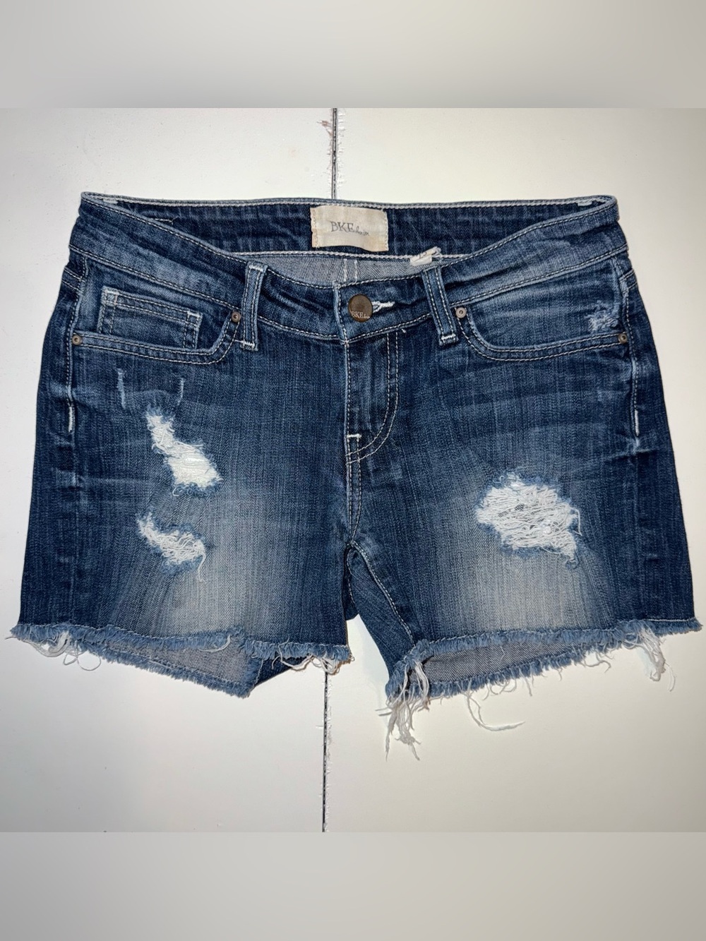 BKE Distressed Dark Wash Denim Shorts